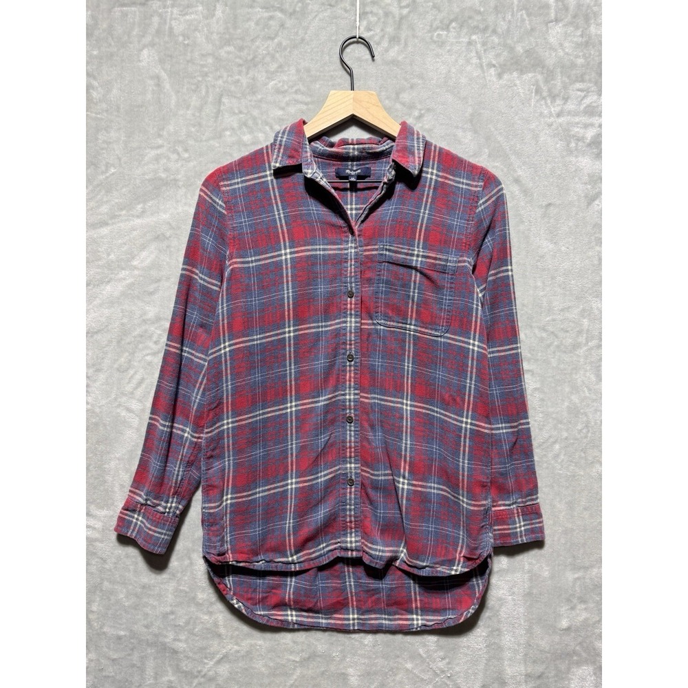 Madewell Classic Ex-Boyfriend Shirt Plaid Flannel Red & Gray Size‎ XS